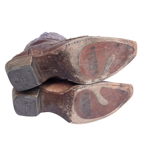 Vtg Corral C-1052 Women's Brown Leather Lizard Inlay Western Cowboy Boots 7.5 M - Picture 5 of 8